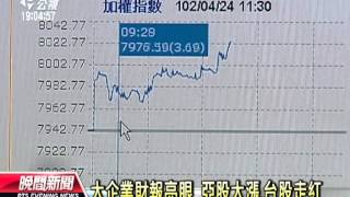 20130424公視晚間新聞-今年第3回 台股收盤站上8千點大關