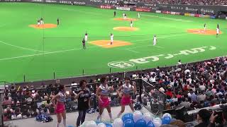 2018.4.25 ファイターズガール 7回裏先制チャンス 萌々花バク転連発 チャンテで闘将会(応援団)も巻き込まれる