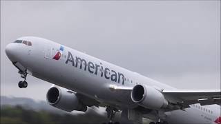 Big airplane take off on slippery runway