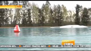 Marks pants fall down while wake boarding on live TV