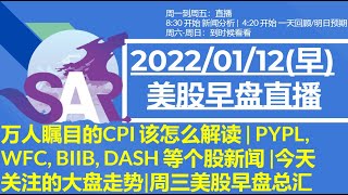 美股直播01/12[早盘] 万人瞩目的CPI 该怎么解读 | PYPL, WFC, BIIB, DASH 等个股新闻 |今天关注的大盘走势|周三美股早盘总汇