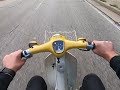 yellow 1980 honda c70 passport walk through start up and ride