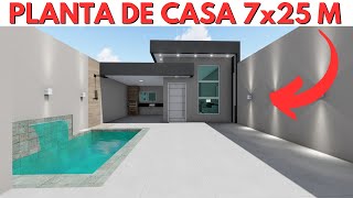 PLANTA DE CASA 7X25 METROS COM 3 QUARTOS!