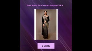 Black \u0026 Gold Toned Organic Banarasi Silk Saree For Wedding Wear