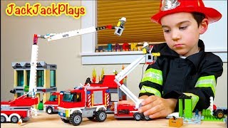 BEST Firefighter Costume Pretend Play! Lego City Fire Trucks and Toys Story | JackJackPlays