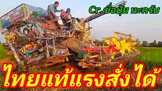 รถเกี่ยวข้าว ไทยเจริญการช่าง ดันหล่มขึ้นคันนา Combine harvester