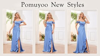 POMUYOO | Charming Off The Shoulder Slit Long Satin Formal Dresses