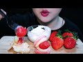 asmr🍓strawberry tart macaron 딸기 치즈 타르트 마카롱 생딸기 휘핑크림 찍먹 eating sounds mukbang no talking