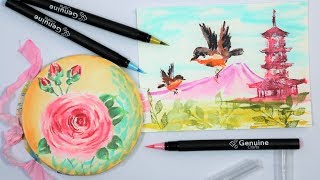 Brush Style Painting Techniques with Genuine Crafts Watercolor Brush  Pens \u0026 Giveaway!