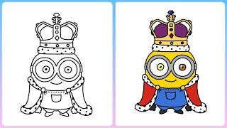 How to draw Bob as king Minion | Easy step-by-step drawing | Little Champs Art