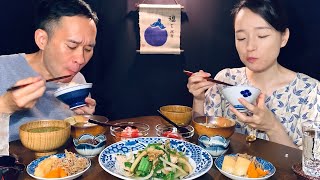 【今日も幸せ】豚肉と夏野菜の炒め物を、おろしポン酢でいただきます。