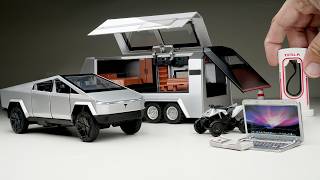 Unboxing of Tesla Cybertruck with Trailer House Diecast Model Car