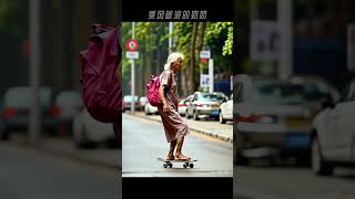 Grandma on a skateboard 乘风破浪的奶奶：滑滑板的奶奶，去接孙女放学 #乘风破浪的奶奶 #奶奶 #冒险 #grandma #adventure #ai