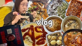 [먹방vlog] 매운맛 모여라🔥+반찬 만들어서 야무지게 비벼먹기🍚 (지랄계란,해물쫄쫄이,매움주의장인라면,무생채,비빔밥,양갈비,대게,계란장,된장술밥,김치찌개,쿠팡템추천,집반찬만들기)