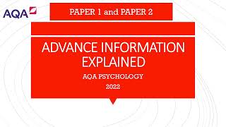 ADVANCE INFORMATION Psychology AQA 2022 Paper 1 and 2