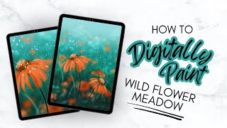 How to Paint a Wildflower Coneflower Field Landscape in Procreate Tutorial