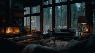 Cozy Ambience 🛌 Relaxing in Living Room with Crackling Fireplace and Rain Sounds ASMR for 10 Hours