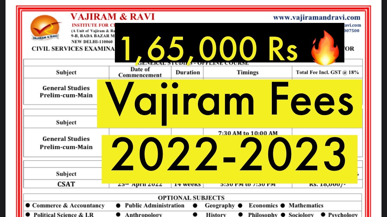 🔥🔥Vajiram And Ravi Fees 2022 Batch 2023 Optional, CSAT.How To Join ...