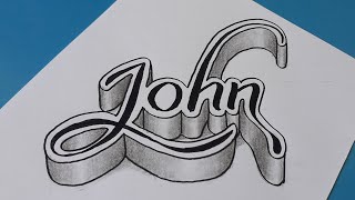 3d Drawing Name John on Paper / How To Write Easy Art For Beginners With Marker And Pencil