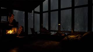 Cozy Cabin Log Ambience with Rain & Crackling Fireplace - Relaxing Gentle Rain Sounds for Sleep