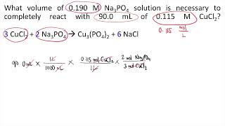 What volume of 0.190M Na3PO4 solution is necessary to completely react with 90.0 mL of 0.115M CuCl2?