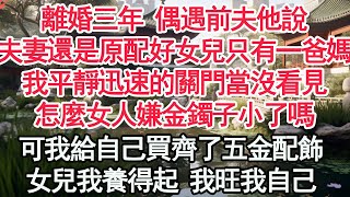 離婚三年 偶遇前夫他說，夫妻還是原配好女兒只有一爸媽，我平靜迅速的關門當沒看見，怎麼女人嫌金鐲子小了嗎，可我給自己買齊了五金配飾，女兒我養得起 我旺我自己【顧亞男】【高光女主】【爽文】【情感】