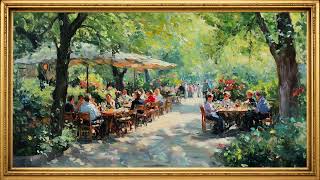 Afternoon in a Lush Garden Café | 4K Frame TV Screensaver | Vintage Frame | No Sound