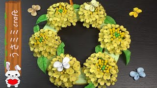 （ペーパーフラワー）春の飾り　菜の花のリースの作り方【DIY】(Paper flower) Spring decoration　Rape wreath