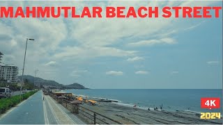 Mahmutlar Beach Tour ! Alanya Mahmutlar ! Mahmutlar Beach Street ! Alanya Antalya 4K 60 FPS 2024 !