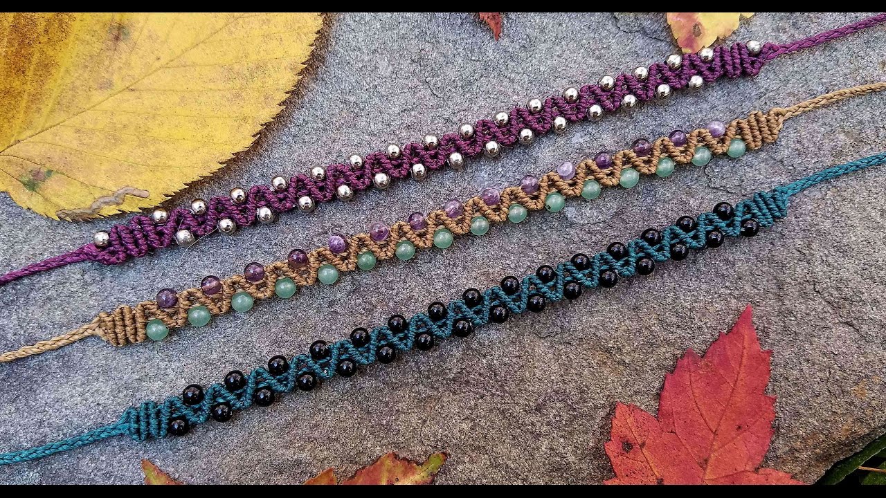 Macrame Tutorial Easy Beaded Zig Zag Double Half Hitch Bracelet Youtube