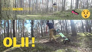 Extreme olii on a mountainboard in the forest