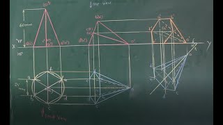 38- Hexagonal pyramid resting on HP with slant triangular face - Mod 3- Engineering Graphics by GHM