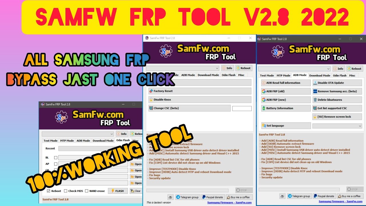 SamFw Frp Tool V2.8 | Remove All Samsung Frp One Click | Samsung Frp ...