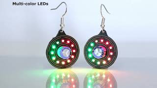 Rechargeable Hybrid Super Capacitor wearable tech earrings, light-up LED jewelry