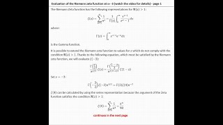 Evaluation of the Riemann zeta function at s= -3