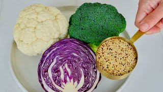 I can’t stop eating this salad! Broccoli, cauliflower and red cabbage! So fresh and crunchy!