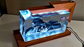 Harley Davidson Wood and Epoxy with LED