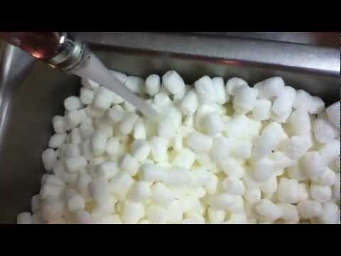 Dissolving biodegradable packing peanuts in a sink Dissolving biodegradable packing peanuts in a sink