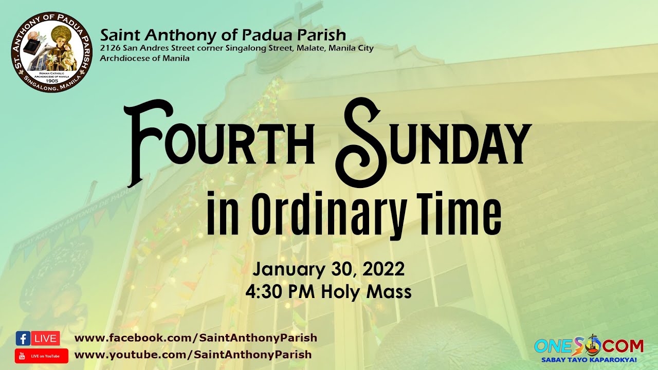 Fourth Sunday In Ordinary Time | January 30, 2022 | 4:30 PM Holy Mass ...