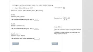 Find point estimate, standard error, and margin of error