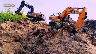 Xe cuốc máy xúc CAT 320 vs Volvo làm đường công trình / rc excavator toys mobil truck