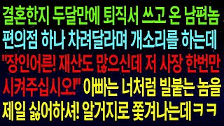 【실화사연】결혼 두 달 만에 퇴사하고 친정 재산으로 편의점 차려달라는 남편! \