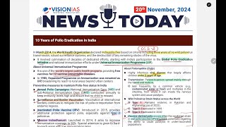 20 November 2024 DAILY CURRENT AFFAIRS VISION IAS NEWS  THE HINDU INDIAN EXPRESS PIB