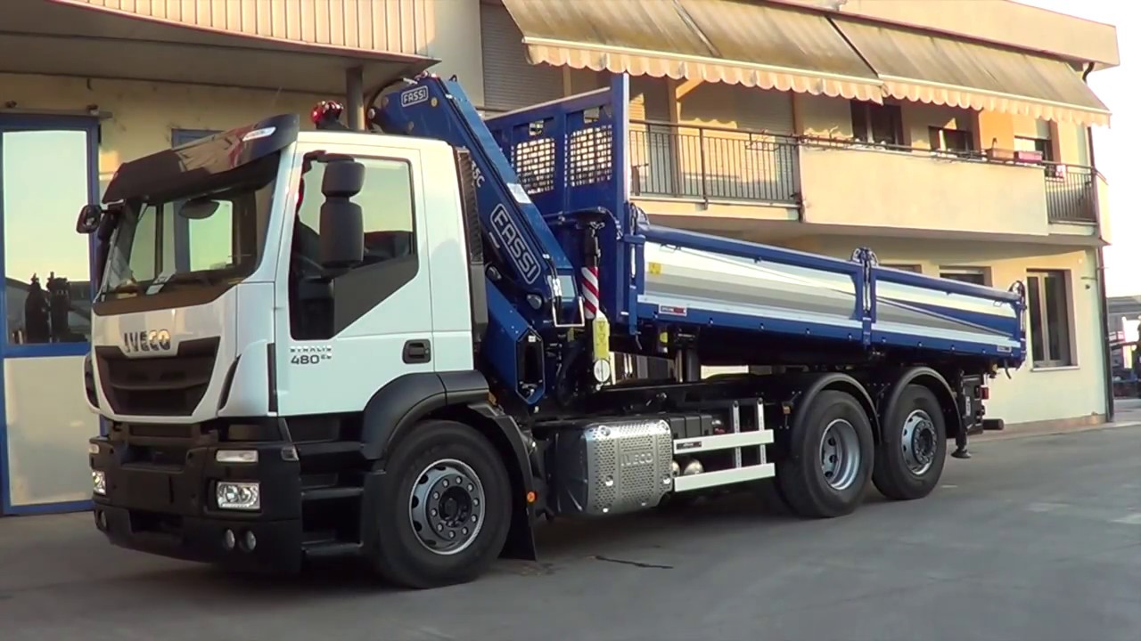 Iveco Stralis 3 Assi - Cassone Ribaltabile Trilaterale Con Gru Fassi ...