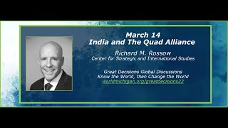 India and The Quad Alliance  with Richard M. Rossow, Center for Strategic and International Studies