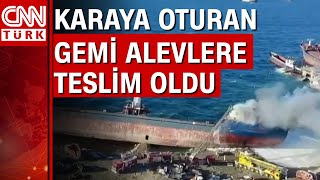 İstanbul açıklarında karaya oturan gemide yangın