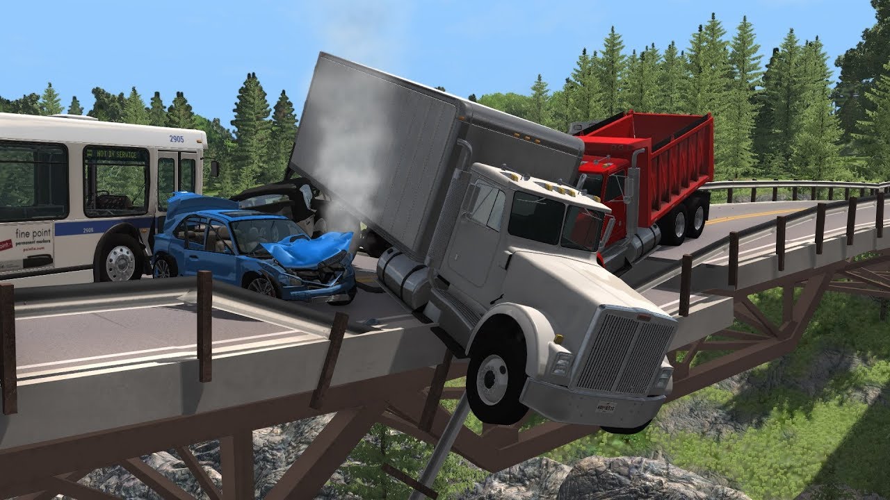 Collapsing Bridge Pileup Crashes 6 | BeamNG.drive - YouTube