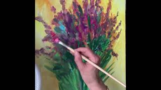 How to paint lavender flowers with bling and sparkle. Glitter and gems mixed media fun demonstration