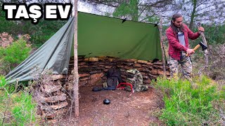 Build Stone House - Primitive Stone Shelter, Wild Camping, Nature Sound, Nature