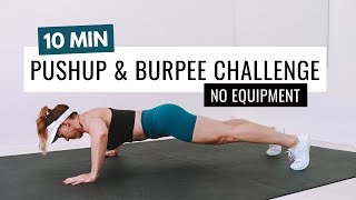 10 MIN PUSHUP \u0026 BURPEE CHALLENGE | No Equipment Cardio Burner HIIT🔥Burn 55 Calories🔥